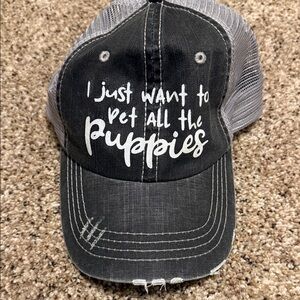 Gray and White Trucker Hat with Puppy Quote